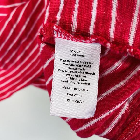 Talbots Size Medium Striped Short Sleeve Button Shoulder Tee Top Pink White - Picture 5 of 5